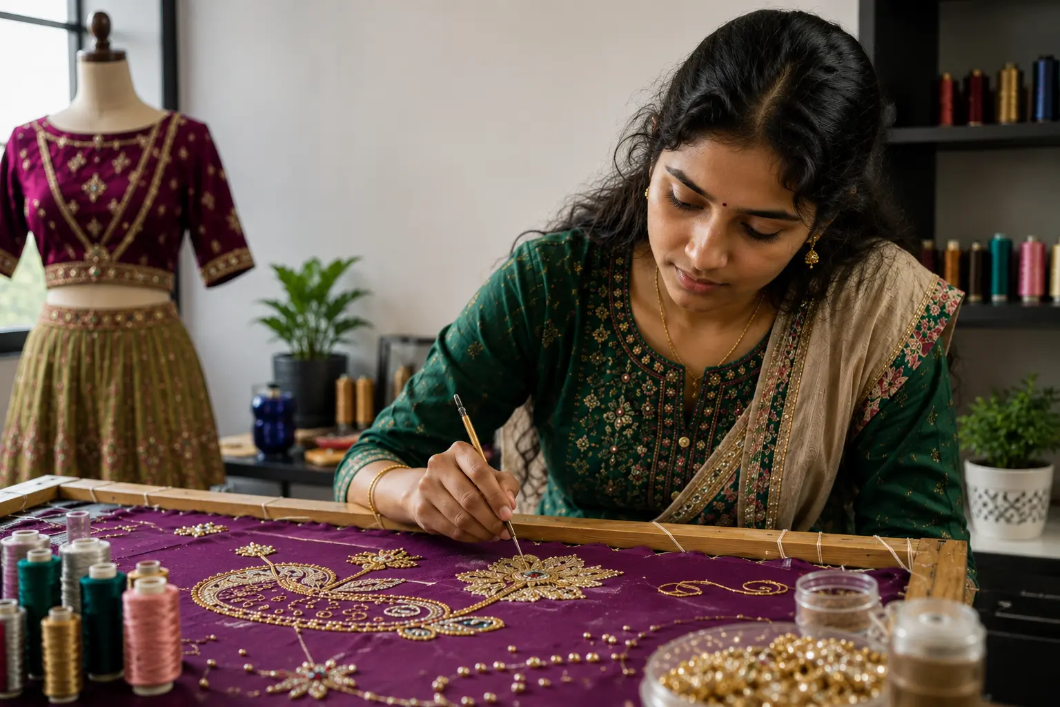 Aari embroidery work at Kreative Sketch Fashion Studio