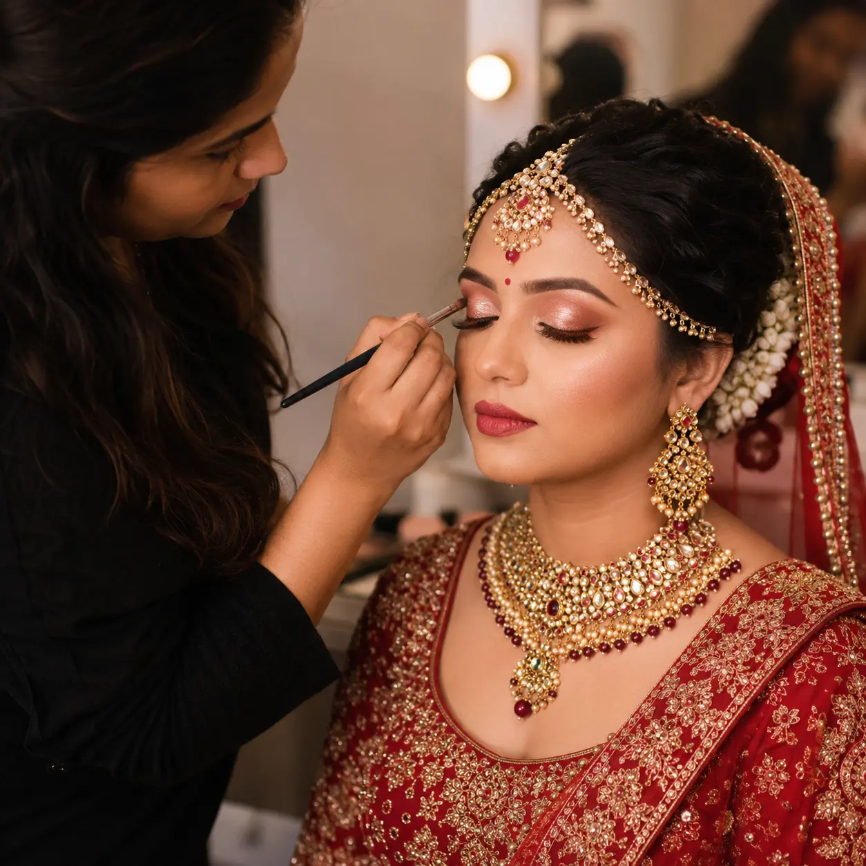 Students practising bridal makeup at Kreative Sketch Fashion Studio & Institute, Coimbatore
