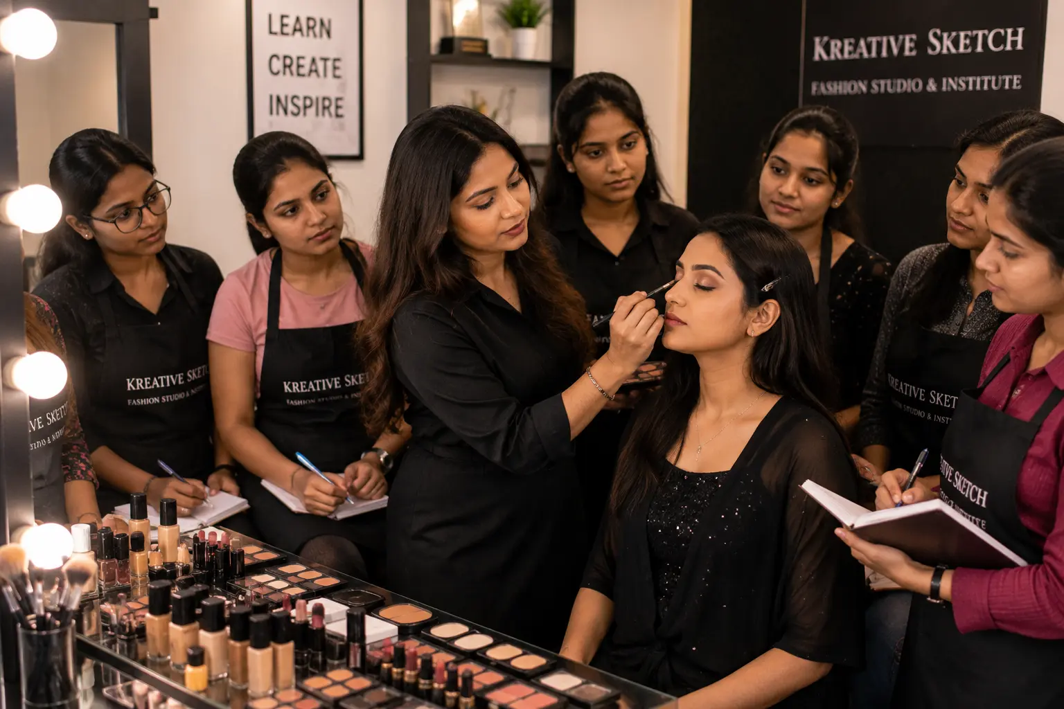 Professional bridal makeup session at Kreative Sketch Fashion Studio & Institute