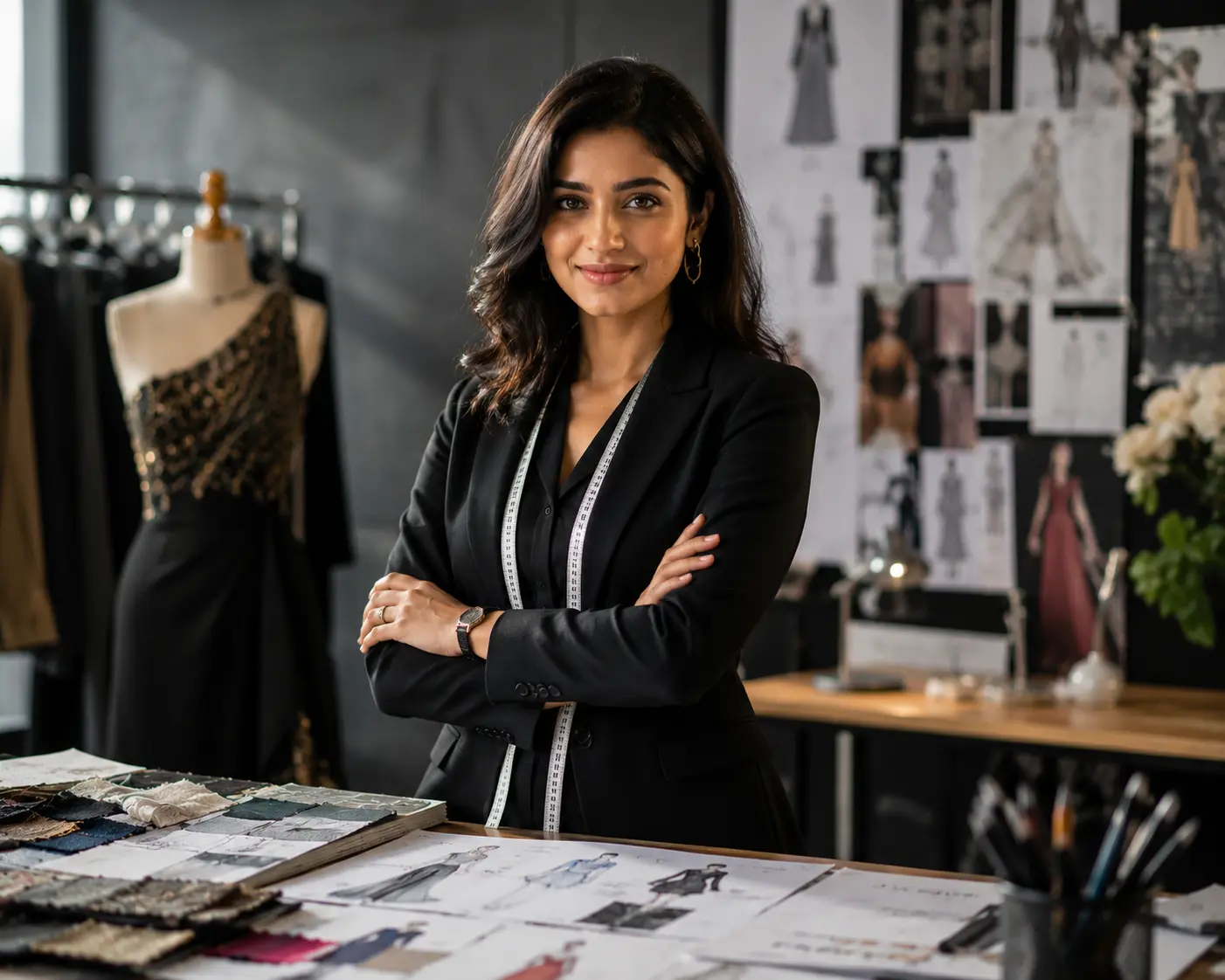 Fashion design student working on a garment at Kreative Sketch Fashion Studio & Institute