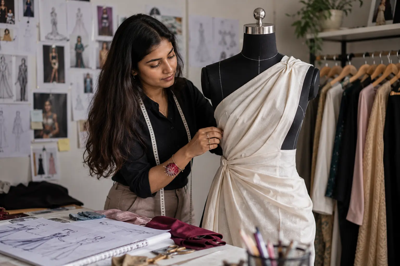 Students learning draping and styling at Kreative Sketch Fashion Studio, Coimbatore