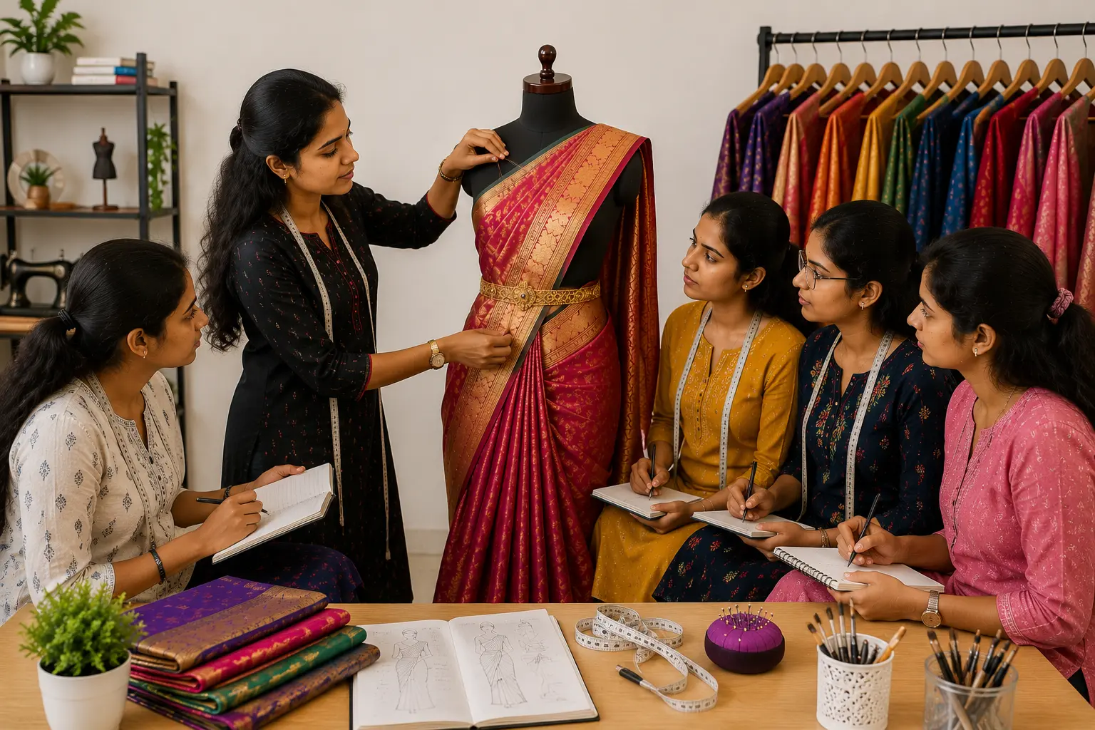 Student understanding fabric form through draping at Kreative Sketch studio