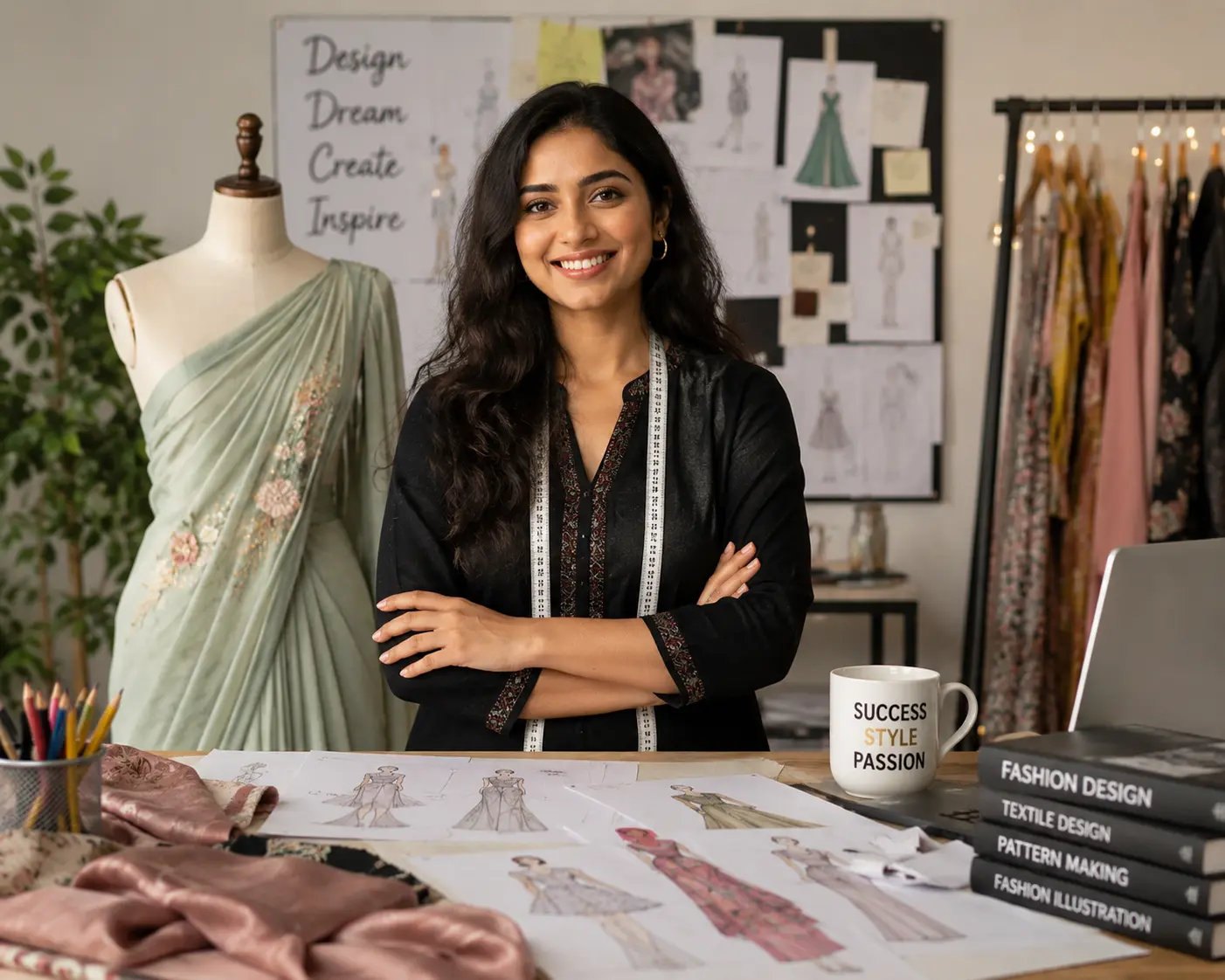 Fashion design students working at Kreative Sketch Fashion Studio & Institute, Coimbatore